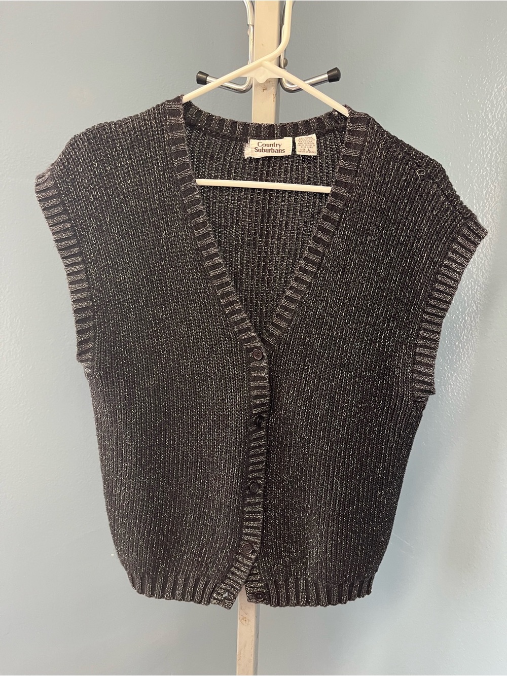 Charcoal Knit Button-Front Sweater Vest